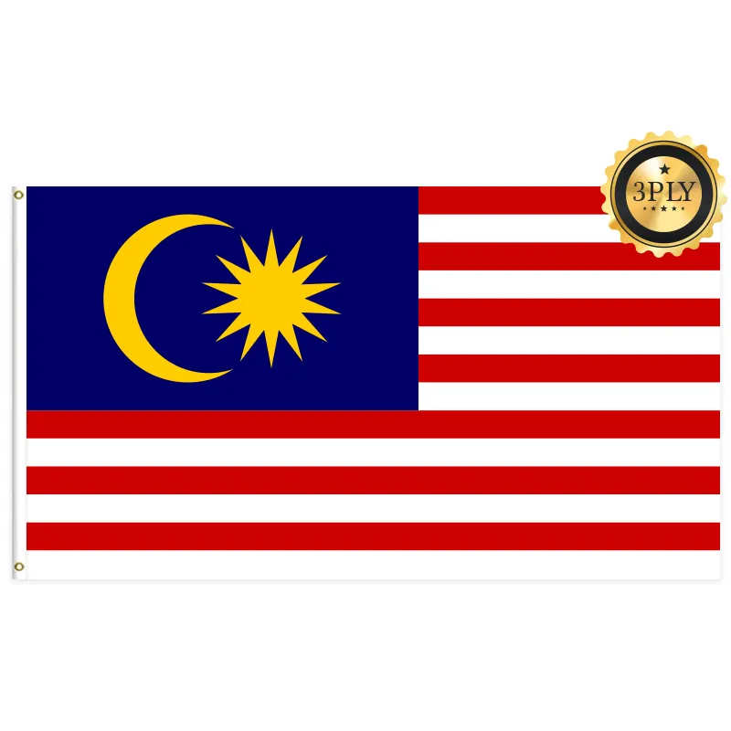 3x5Ft Malaysia Flag Banner Polyester Fabric With 3 Ply Double Sided and Two Brass Grommets Wall Handing Outdoor Decor