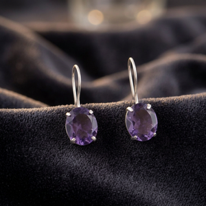 Boucles d'oreilles indiennes faites à la main, élégantes, en pierre précieuse lolite violette, plaquées argent 925, bijoux pour femmes et filles, à porter lors de fêtes. - Product Image 3