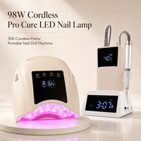 Lampe à ongles sans fil 98W rechargeable UV LED et perceuse à ongles électrique sans fil 35000RPM, kit professionnel pour salon de manucure