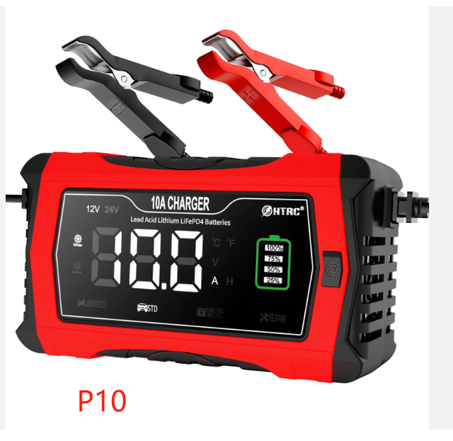 HTRC10A 12V/24V Battery Charger Car Adaptive Fast Charging Lithium Lifepo4 Lead-Acid Battery Charger Temperature Overcurrent