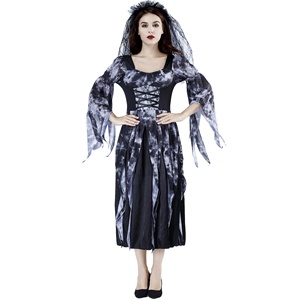 ชุดคอสเพลย์ฮาโลวีนธีมสยองขวัญเจ้าสาวแวมไพร์ ชุดเดรสสีเทาและสีดำ ชุดซอมบี้ - Product Image 1