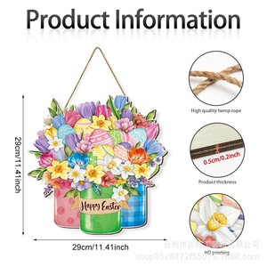 Spring Floral Wooden Hanging Tag Easter Decoration Home Door Welcome Sign Reusable Flower Shape Decor - Product Image 4