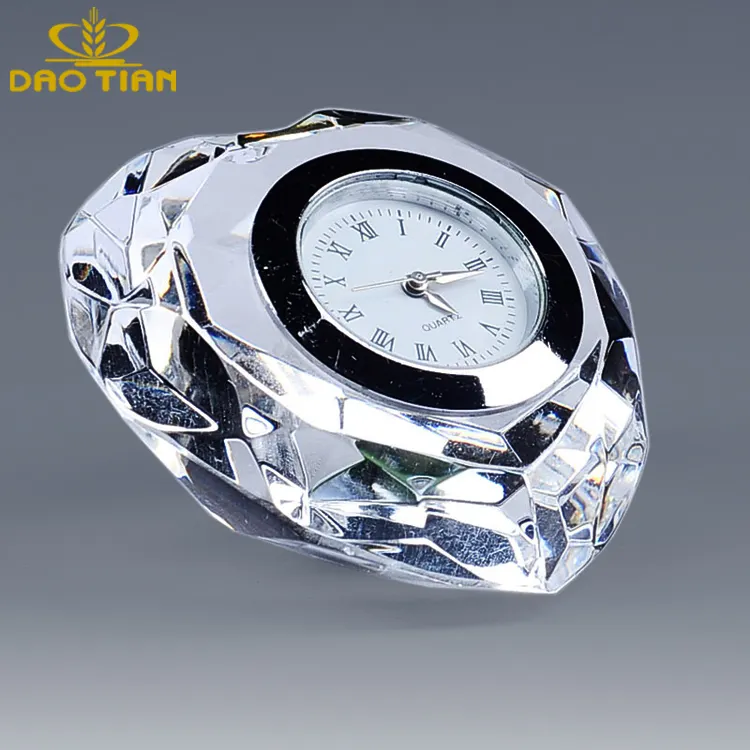 DT-RClOCK100 Crystal Heart diamond Clock 80mm paper weight custom with logo as wedding favour gifts for guests