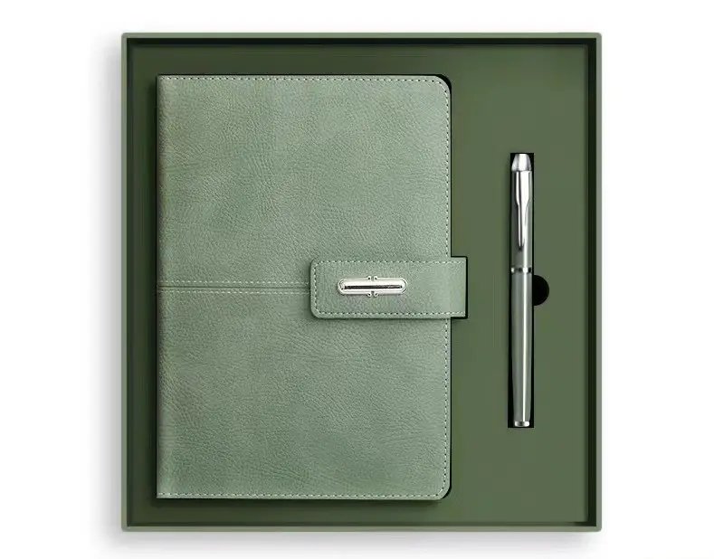 مجموعة علبة هدايا الدفاتر الترويجية، خاصة بشعار PU دفتر للاجتماعات والعمل مع USB وقلم