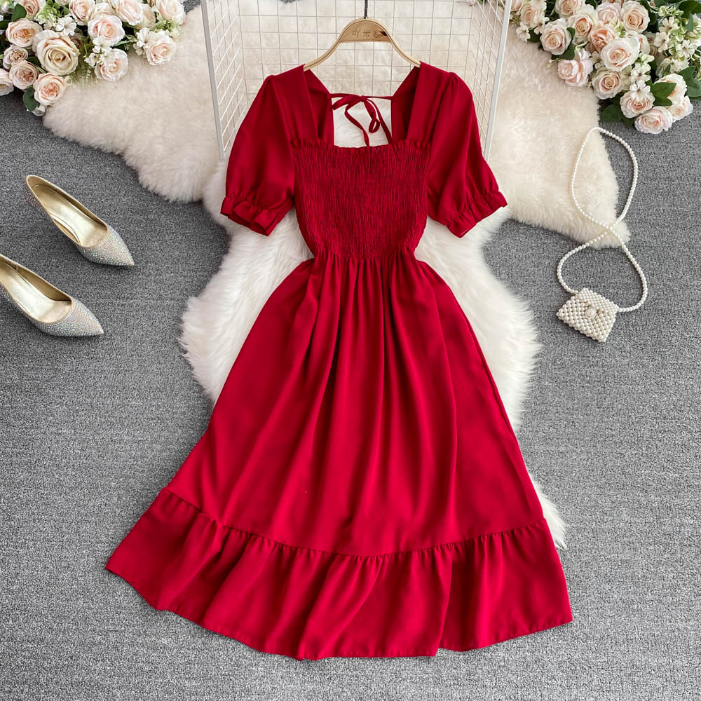 Shop Our Summer Square Collar Short Sleeve Solid Casual Dress