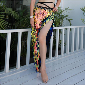 Magnifique robe de danse orientale sirène à sequins ovales, sexy pour femmes, longue écharpe de hanche - Product Image 5
