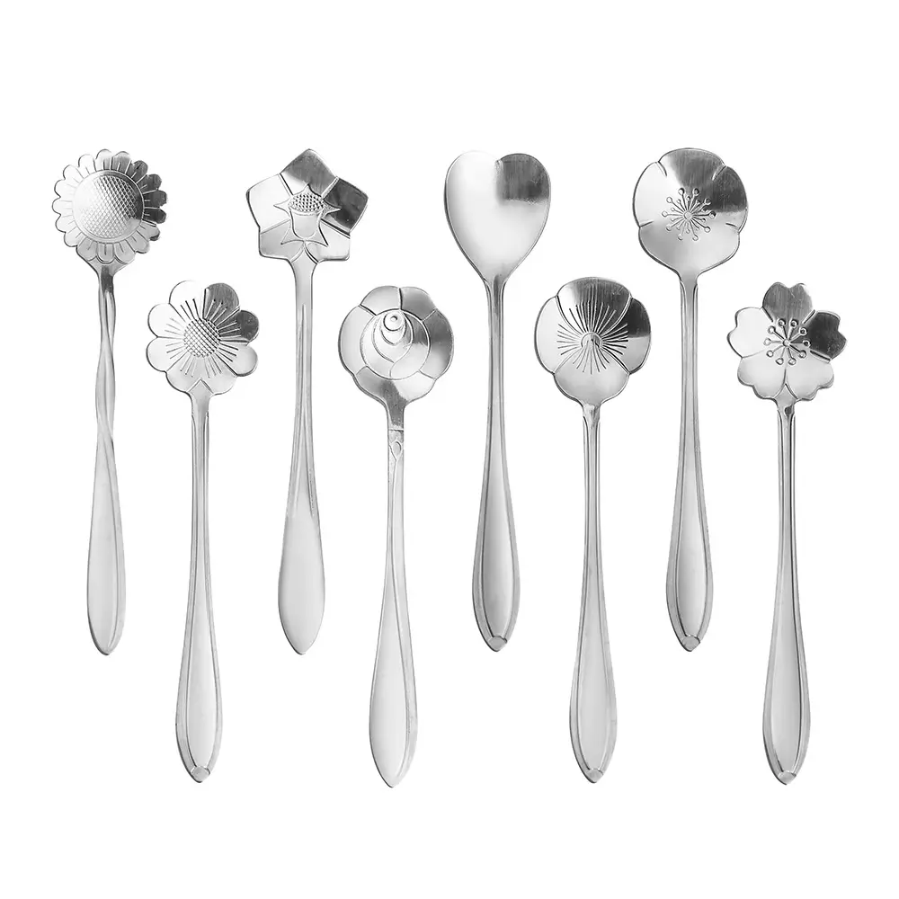 Wideal stainless steel coffee spoon Creative flower spoon Gold cherry blossom spoon
