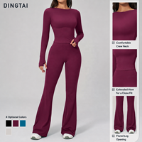 Conjunto de Yoga Acolchado de Manga Larga con Orificios para Pulgares para Mujer, Leggings Acampanados de Cintura Alta con Efecto Levantamiento de Glúteos, de Tejido Cepillado de Secado Rápido, Certificado GCC