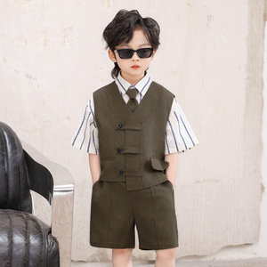 Ensemble gilet sans manches style occidental pour enfants ZC022, couleur unie, polyester, <span class=keywords><strong>chic</strong></span>, tenue d'été, <span class=keywords><strong>costume</strong></span> pour garçon d'un an - Product Image 2
