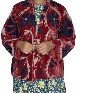 Women's Khushbu Handicraft Rajasthani Embroidered Polyester/Rayon Velvet <b>Mandarin</b> <b>Collar</b> Floral Winter Breathable Varsity <b>Jacket</b> - Product Image 2