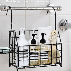 Hanging Bathroom <b>Storage</b> Basket Black Metal Mesh Organizer For <b>Shower</b> Toiletries With Drainage Hook Type Installation - Product Image 1