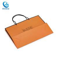 Emballage écologique Logo personnalisé imprimé Orange Personnalisé Luxe Shopping Tote Cadeau Premium Sacs en papier avec poignée en coton