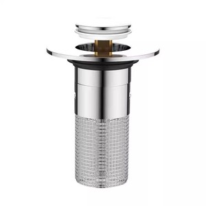 Washbasin Drain <b>Plug</b> Filter Set Chrome Universal Push Button <b>Sink</b> Drain Assembly With Odor Proof Mesh Minimalist Design - Product Image 1