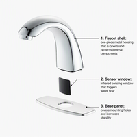 Robinet de lavabo sans contact à détection infrarouge en laiton chromé, à poser sur le comptoir, pour hôtels et toilettes publiques, économie d'eau, certifié CE ISO9001
