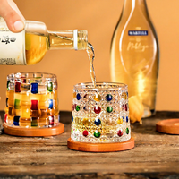 Verre à whisky en cristal coloré épaissi, tasse rotative créative peinte à la main, 270 ml, compatible lave-vaisselle et micro-ondes