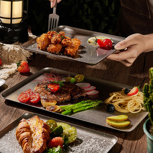 Modern 304 Retro Stainless Steel Plate <strong>Square</strong> Old Style <strong>Tray</strong> for Steak Dinner and <strong>Dessert</strong> for Home Kitchenware Camping - Product Image 6