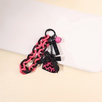 Gantungan Tas Trendy Keren untuk Cewek, Tali Ponsel Lucu, Aksesoris Ransel, Motif Leopard, Hati Akrilik, Gantungan Kunci Rantai dengan Pita dan Lonceng