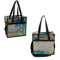 Sac fourre-tout à provisions irisé à poignée sérigraphié avec fermeture éclair sacs irisés en PVC de bonne qualité très vendu