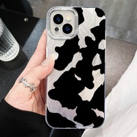 Coque de téléphone portable en PC avec motif en soie argentée et impression de plaque noire de vache créative pour iPhone 8 X Xr Xs Max 11 12 13 14 15 16 17 Air