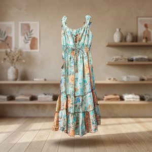 Vestido vintage al por mayor, vestido bohemio hippie, ropa de mujer, ropa de playa bohemia, vestido sedoso - Product Image 2