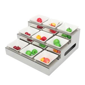 Présentoir trapézoïdal électrique en acier inoxydable pour buffet d'hôtel Présentoir pour marmite froide de légumes Assaisonnement pour salade Snack Candy - Product Image 1
