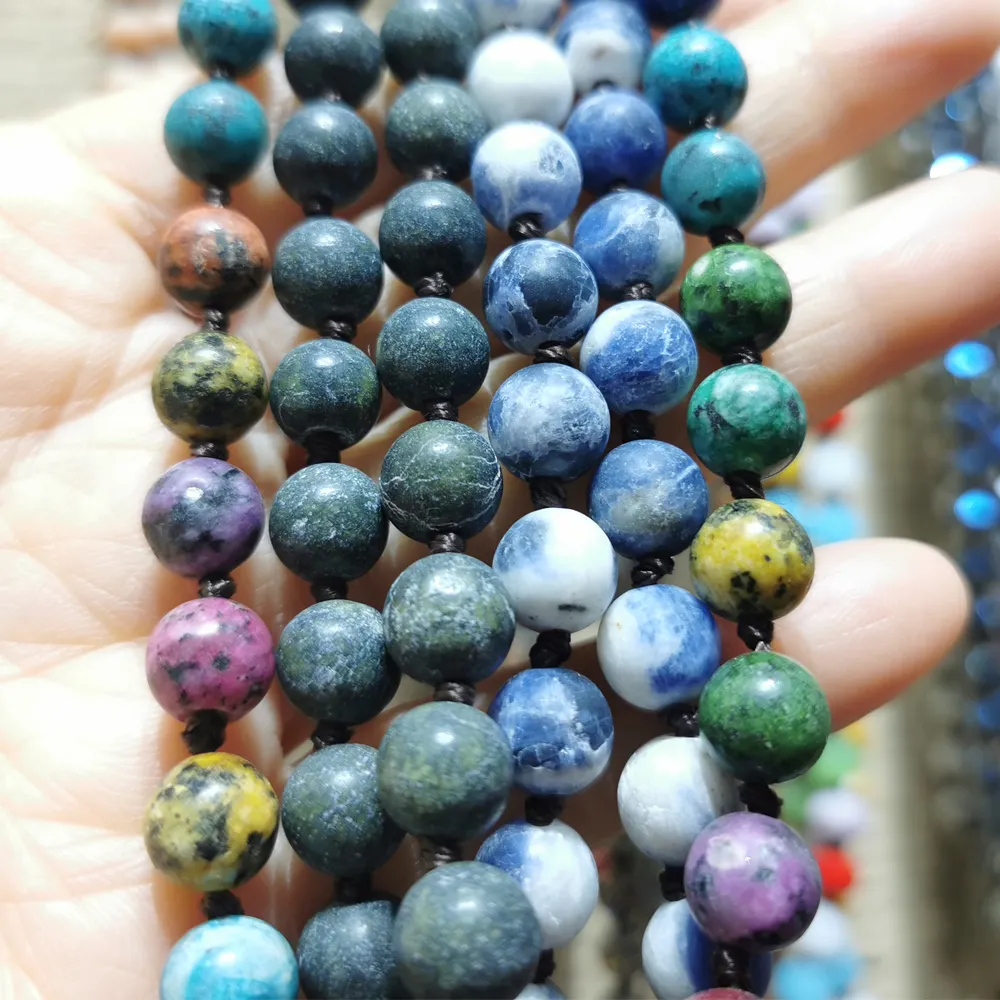 Collier multicolore en pierre véritable, Long ou multi-couches, perlé à la main, 60 pouces, 8MM, sans fin, infini, nouveauté