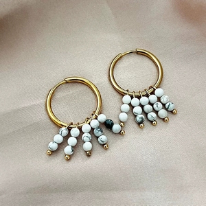 Pendientes Vintage de Lujo en Acero Inoxidable Chapado en Oro de 18K con Piedra Natural, Joyería Minimalista, Retro, Elegante, para la Oficina o el Día a Día - Product Image 5