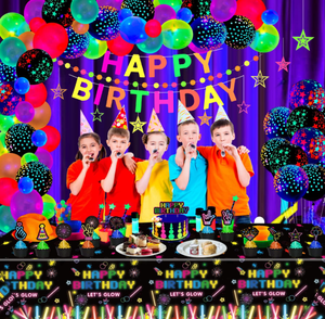 Spanduk Gantung Pesta Ulang Tahun Anak-anak, Bintang, Titik-titik, Garland, Balon Fluorescent Glow Non-toksik, Tongkat Pijar, Hiasan Kue, Dekorasi Meja - Product Image 2