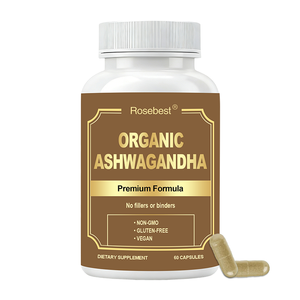 Rosebest Pabrik Cina Bersertifikasi GMP Vegan Organik 2100mg Bubuk Akar Ashwagandha dan Kapsul Ekstrak Suplemen Herbal - Product Image 1