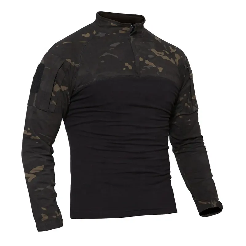 남성용 카모 개구리 유니폼 긴팔 티셔츠 전술 장비 의류 유니폼 지퍼 면 전투 훈련 셔츠
