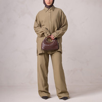 Ensemble deux pièces modeste pour femme, chemise oversize et pantalon large, épaules tombantes, en lin, ensemble coordonné, tenue décontractée musulmane, personnalisable OEM