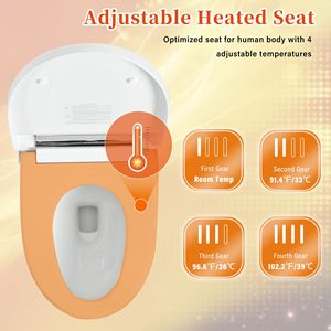WC intelligent avec siège chauffant à température réglable, design moderne allongé monobloc, fonctions de chasse automatique et de chasse double D0100HRANWJ Bui - Product Image 3