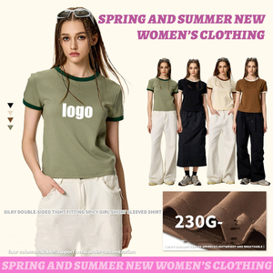 Vente en gros Top court <span class=keywords><strong>d</strong></span>'<span class=keywords><strong>été</strong></span> <span class=keywords><strong>d</strong></span>écontracté pour femmes en coton spandex 230G T-shirt avec logo personnalisé T-shirt personnalisé Premium T-shirts pour femmes - Product Image 1