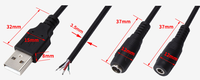 24AWG USB 2,0 macho 2 pines Pigtail Cable USB tipo A 2 núcleos Cable desnudo Cable de extensión de extremo abierto para Cable de reparación DIY Negro Blanco