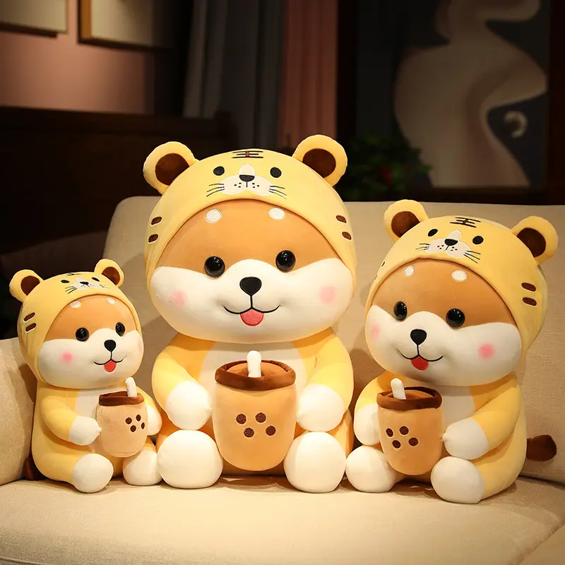 Songshan Toys Wholesale OEM Custom Cute Corgi Tiger Mascot children Gift Stuffed dog doll boba milk tea stuffed animal Plush Toy