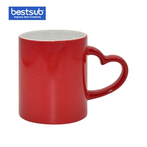 Wholesale BestSub Sublimation Blank 11oz Magic Full Color Changing Coffee Mug for Sublimation with Heart Handle Red (B3XH-R) - Product Image 1