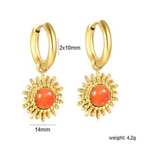 Pendientes de Aro de Acero Inoxidable Antideslustre con Baño de Oro PVD de 18k, Diseño de Girasol, Impermeables, con Ópalo y Turquesa Coloridos - Product Image 2