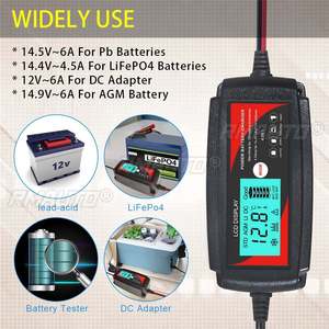 Andeman Chargeur de batterie de voiture intelligent entièrement automatique 12V-6A/14V-6A pour batteries au lithium-fer, avec grand écran LCD et étanchéité IP65 - Product Image 2