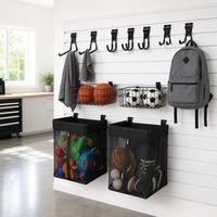 Lot de 10 organiseurs de rangement muraux pour garage, crochets robustes, paniers en fil de fer, sacs en maille, vis de fixation écologiques, noir