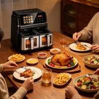Friteuse à air double zone avec panneau tactile intelligent, température réglable, sans huile, saine, pour comptoir de cuisine domestique