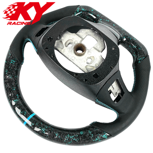 Volant sport en cuir et fibre de carbone forgée bleu aqua personnalisé, adapté aux Chevrolet Corvette C6 Z06 ZR1 C7 C8 - Product Image 3