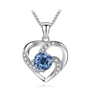 สร้อยคอจี้รูปหัวใจประดับมอสซาไ<span class=keywords><strong>น</strong></span>ต์ทรงกลมสีสั<span class=keywords><strong>น</strong></span>สดใส ชุบไวท์โกลด์ เงินแท้ S925 ของขวัญคู่รักสไตล์คลาสสิกขายดี - Product Image 2