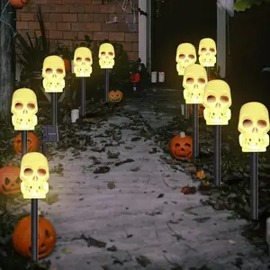 Set of 5 Halloween Decoration Solar Lights Halloween Skull Pathway Markers Lights Outdoor Waterproof Skeleton Skull Stake Lights