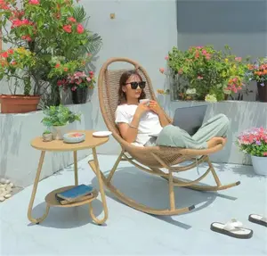 Mecedora moderna de mimbre reclinable para exteriores y Ocio en Patio, mecedora de mimbre para Patio, sillón perezoso de aluminio