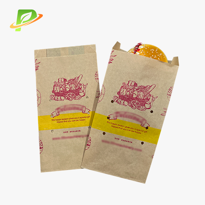 Custom Eco-Friendly Recyclable Kraft Paper Food Grade Greaseproof Bread Bag for Sandwiches Donuts & Baguettes Pointed Bottom