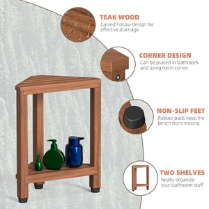 Tabouret de <span class=keywords><strong>douche</strong></span> d'angle en teck avec étagère de rangement Repose-pieds de <span class=keywords><strong>douche</strong></span> pour raser les jambes <span class=keywords><strong>Petit</strong></span> <span class=keywords><strong>banc</strong></span> pour <span class=keywords><strong>douche</strong></span> intérieure pour s'asseoir sur le siège de bain - Product Image 4