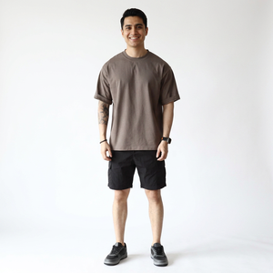 เสื้อยืดผู้ชาย 260gsm ทรงโอเวอร์ไซส์ ผ้าถักสีดำ น้ำหนัก 260 กรัม ทรงหลวม แฟชั่น - Product Image 1