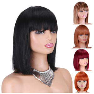 Whosale 8 10 12 14 pollici Bob dritto senza colla <span class=keywords><strong>capelli</strong></span> umani parrucche vero naturale nero a buon mercato Short frangs <span class=keywords><strong>parrucca</strong></span> cinese per le donne - Product Image 1