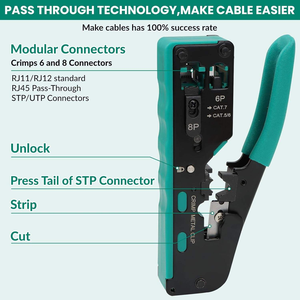 Kit de probador de cable y herramienta de crimpado RJ45 de valor-50 conectores/RJ45 botas, compatible con Cat7/Cat5/RJ11 para telecomunicaciones y redes - Product Image 5