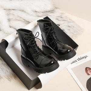 Botas de Media Pantorrilla para Mujer, Estilo Británico, Otoño/Invierno, de Piel Vacuna, Negras, con Piel Sintética, Suela Gruesa, Punta Redonda, Cierre de Cremallera - Product Image 5